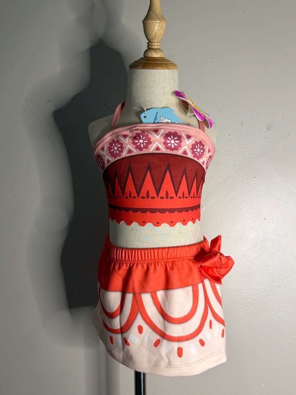 Girls Red & Pink Tribal Print Two-Piece Swimsuit Set
